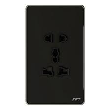 [PB0R012] Ổ cắm mặt kính âm tường chữ nhật đen Athena