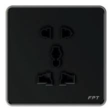 [PB0R014] Ổ cắm mặt kính âm tường vuông đen Athena