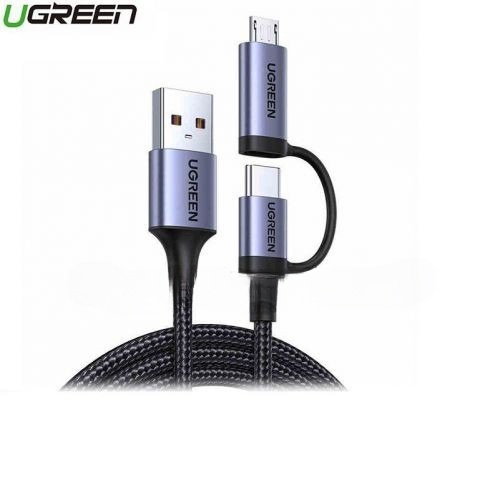 [US324] Cáp dữ liệu USB 2.0 ra micro USB và type-c truyền dữ liệu từ máy tính ra máy in dài 1m,màu đen Ugreen