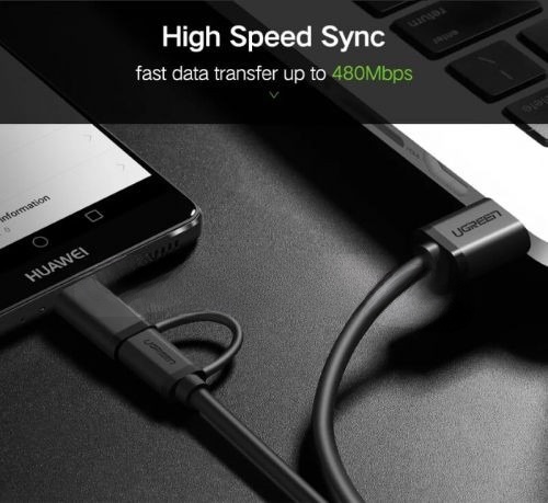 [US142] Dây USB 2.0 sang micro USB + Type-C dài 0.25M Ugreen