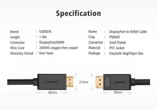 [DP101] Dây chuyển đổi có chipset Displayport sang HDMI dài 2M Ugreen